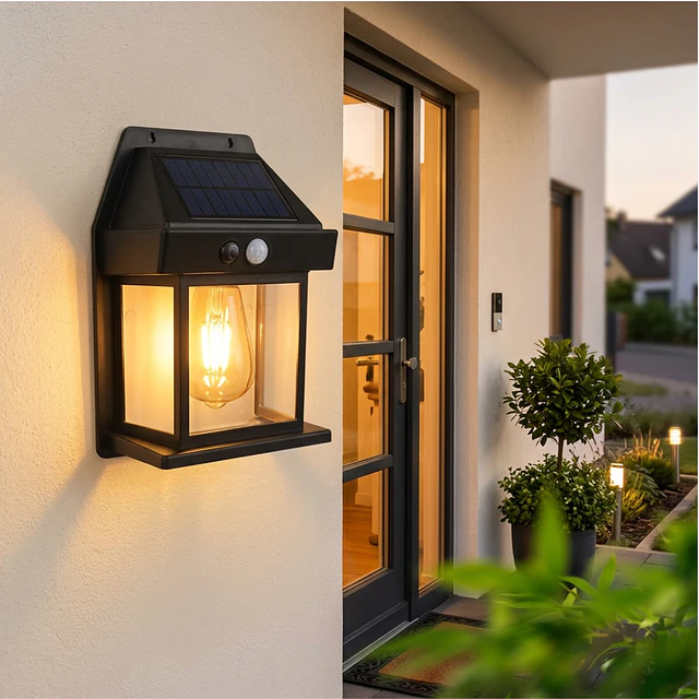 Farol Solar de Pared Simple con Sensor de Movimiento – Luz Cálida Exterior