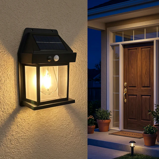 Farol Solar de Pared Simple con Sensor de Movimiento – Luz Cálida Exterior