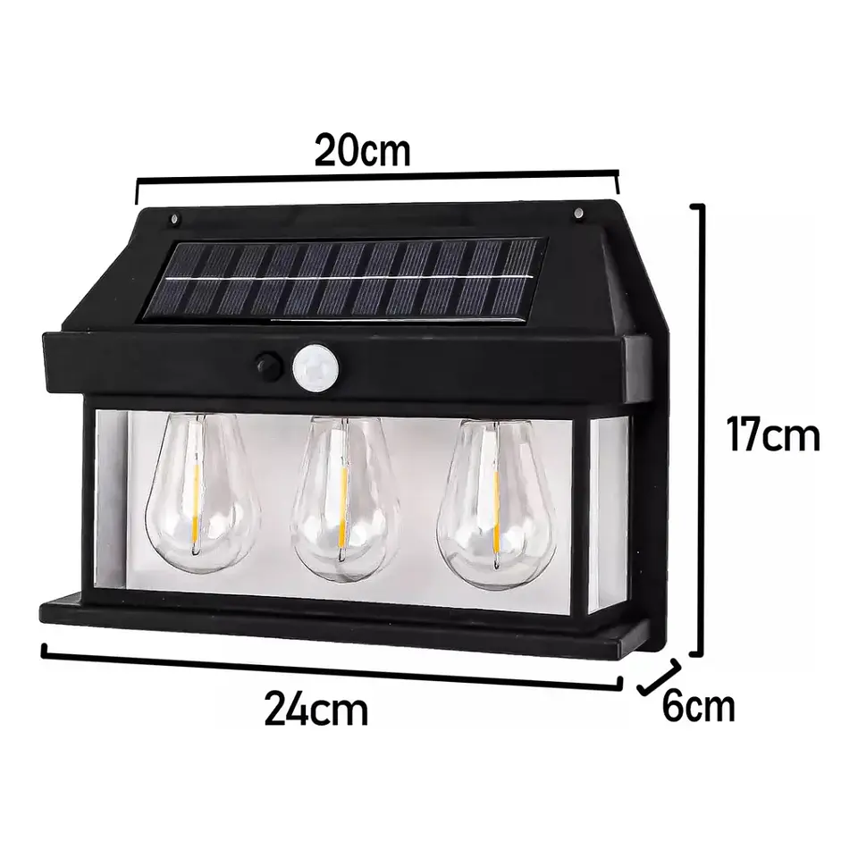 Foco Solar Triple de Pared con Sensor de Movimiento 6