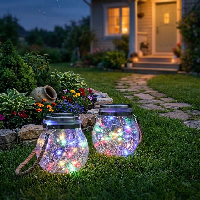 Lámpara Solar Decorativa con Vidrio Agrietado