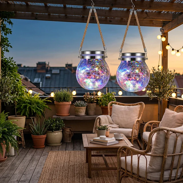 Lámpara Solar Decorativa con Vidrio Agrietado