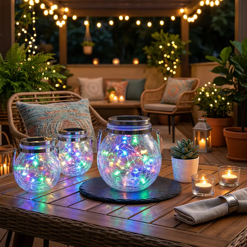 Lámpara Solar Decorativa con Vidrio Agrietado 3