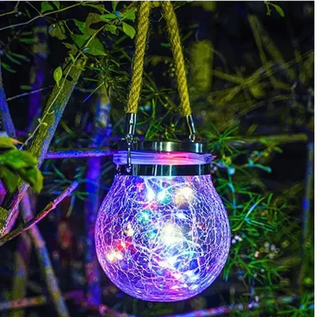 Lámpara Solar Decorativa con Vidrio Agrietado