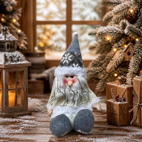 Pascuero Sentado Gris 35 cm – Figura Decorativa de Navidad