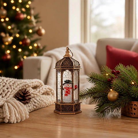Farol LED Navideño Muñeco de Nieve 15 cm – Efecto Bola de Nieve