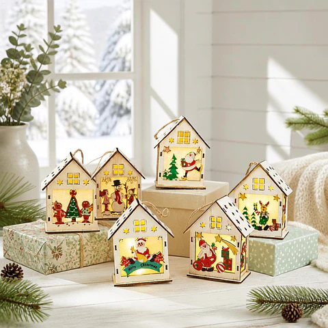 Set de 6 Casitas Navideñas con Luz LED