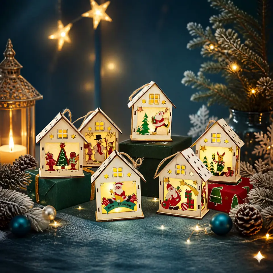 Set de 6 Casitas Navideñas con Luz LED 2