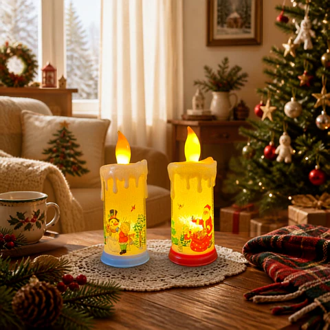 Lámpara de Vela Navideña LED 22 cm – Mono de Nieve o Viejo Pascuero