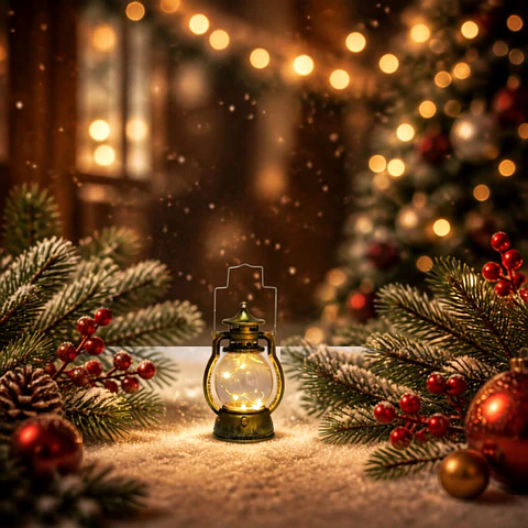 Farol Vintage Navideño con Luz Cálida