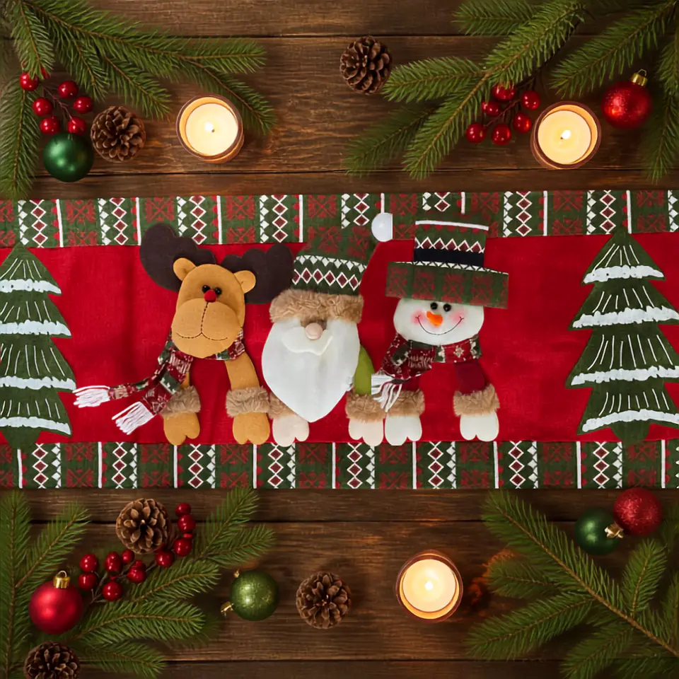 Camino de Mesa Navideño con Figuras 3D 180x33cm 1