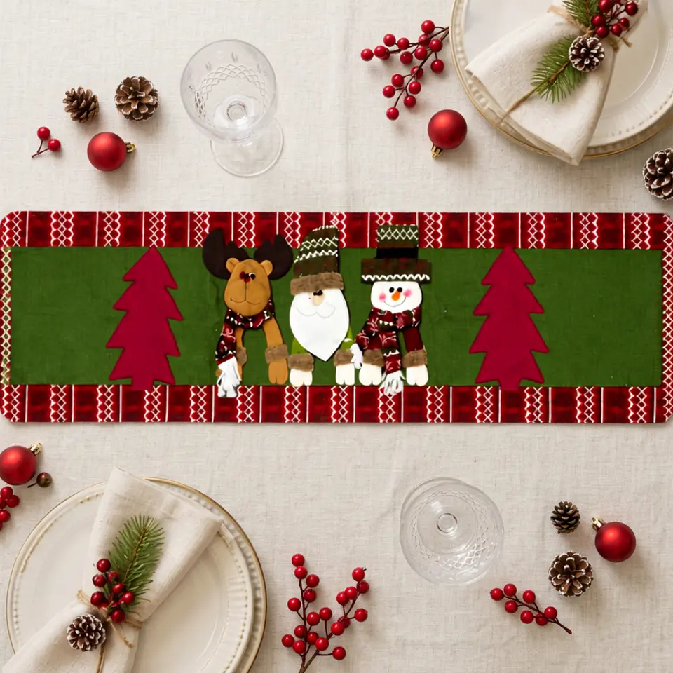 Camino de Mesa Navideño con Figuras 3D 180x33cm 2