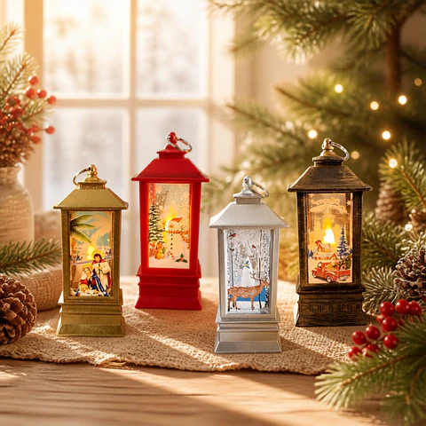 Farol Navideño Decorativo a Pilas 20x8 cm – 5 Colores