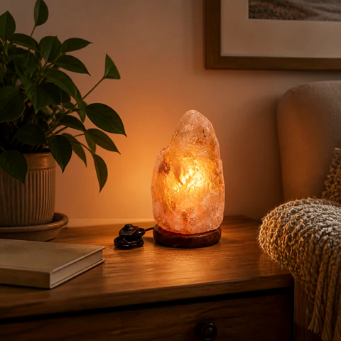 Lámpara de Sal del Himalaya Natural 2.5 Kg con Dimmer y Base de Madera