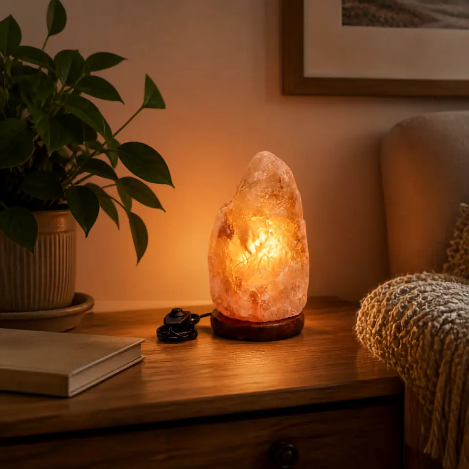 Lámpara de Sal del Himalaya Natural 2.5 Kg con Dimmer y Base de Madera 1
