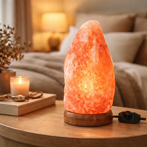 Lámpara de Sal del Himalaya Natural 2.5 Kg con Dimmer y Base de Madera
