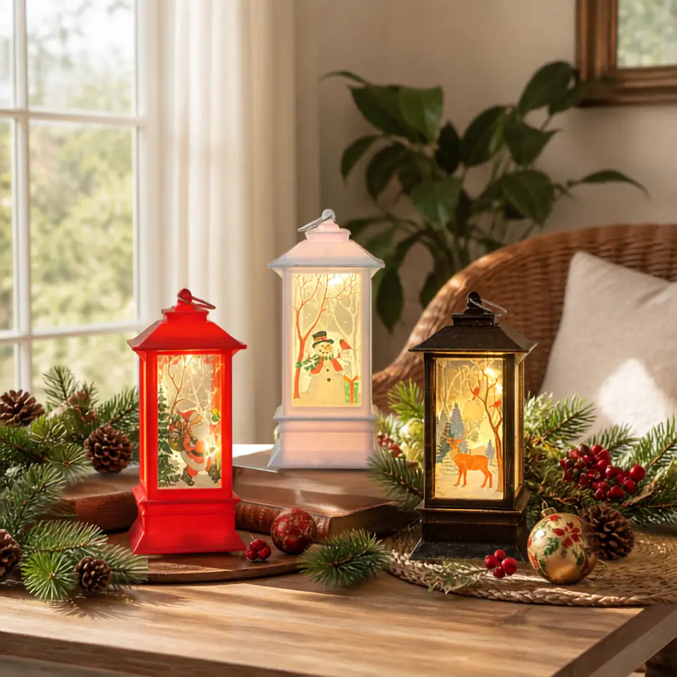 Farol Luminoso Mini Navideño a Pilas 13 cm – Rojo, Blanco o Vintage 1