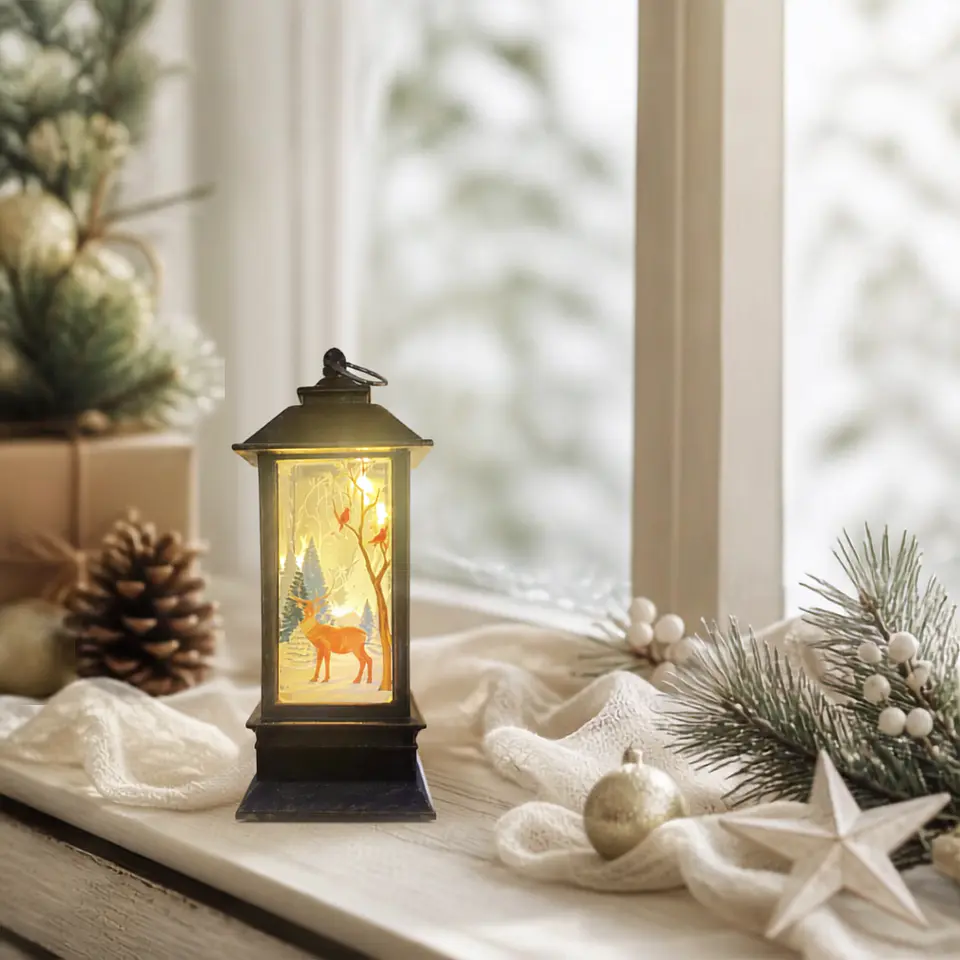 Farol Luminoso Mini Navideño a Pilas 13 cm – Rojo, Blanco o Vintage 4