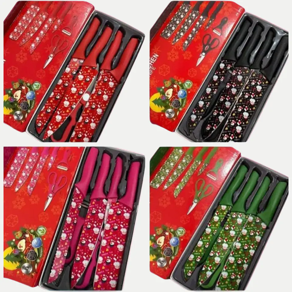 Set de Cuchillos Navideños 4 Colores para Cocina 4