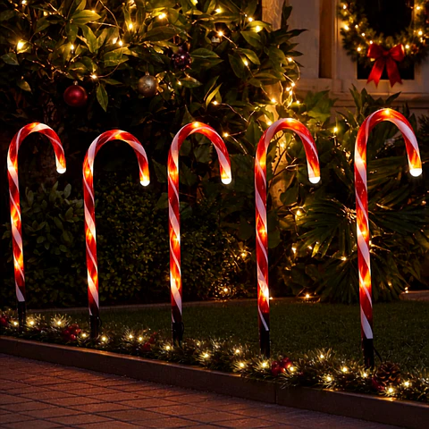 Set 6 Bastones Solares LED Navideños 50 cm – Luz Cálida