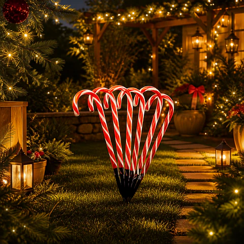Set 6 Bastones Solares LED Navideños 50 cm – Luz Cálida