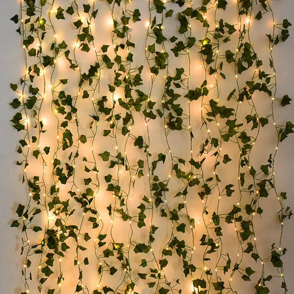 Cascada Solar Decorativa de Hojas con Luz LED Cálida 3