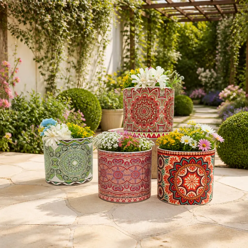 Set de 4 Maceteros de Cerámica con Diseño Mandala – Decoración Interior y Exterior 1