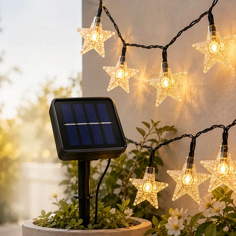 Pack 3 Guirnaldas Solares de Estrellas LED Luz Cálida