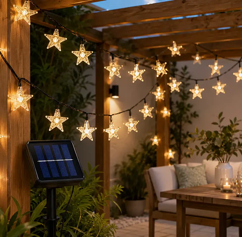 Pack 3 Guirnaldas Solares de Estrellas LED Luz Cálida