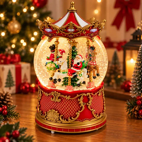 Bola de Nieve Musical Carrusel Navideño con Luz LED
