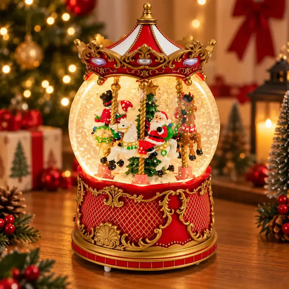 Bola de Nieve Musical Carrusel Navideño con Luz LED 2