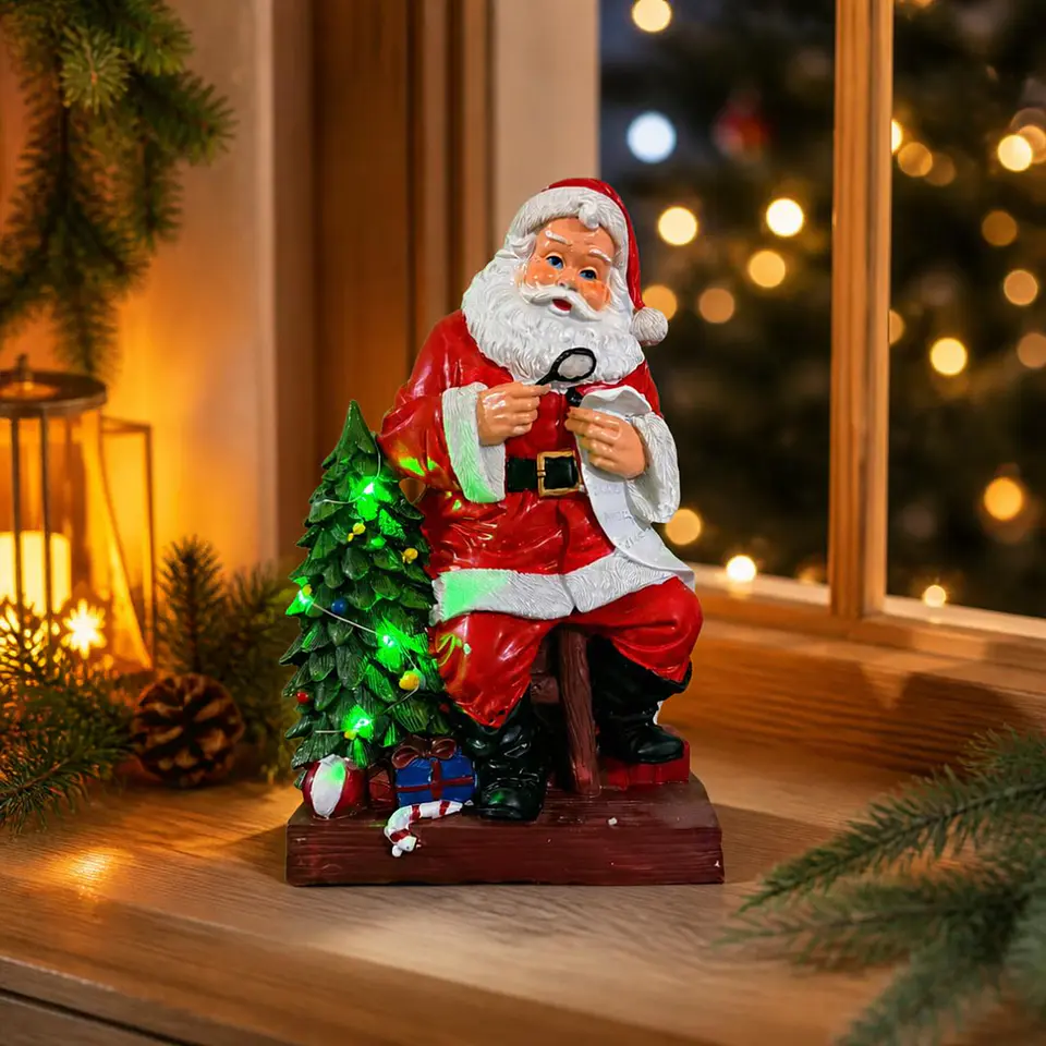 Viejito Pascuero Sentado Leyendo Carta con Luz LED 33 cm 1