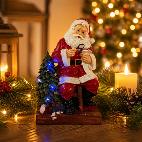 Viejito Pascuero Sentado Leyendo Carta con Luz LED 33 cm
