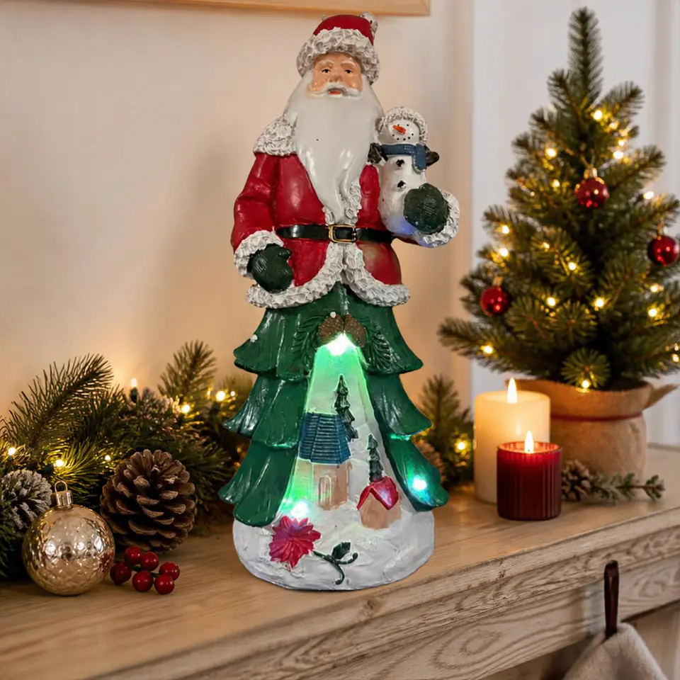 Viejo Pascuero con Muñeco de Nieve y Luz LED 34 cm 2