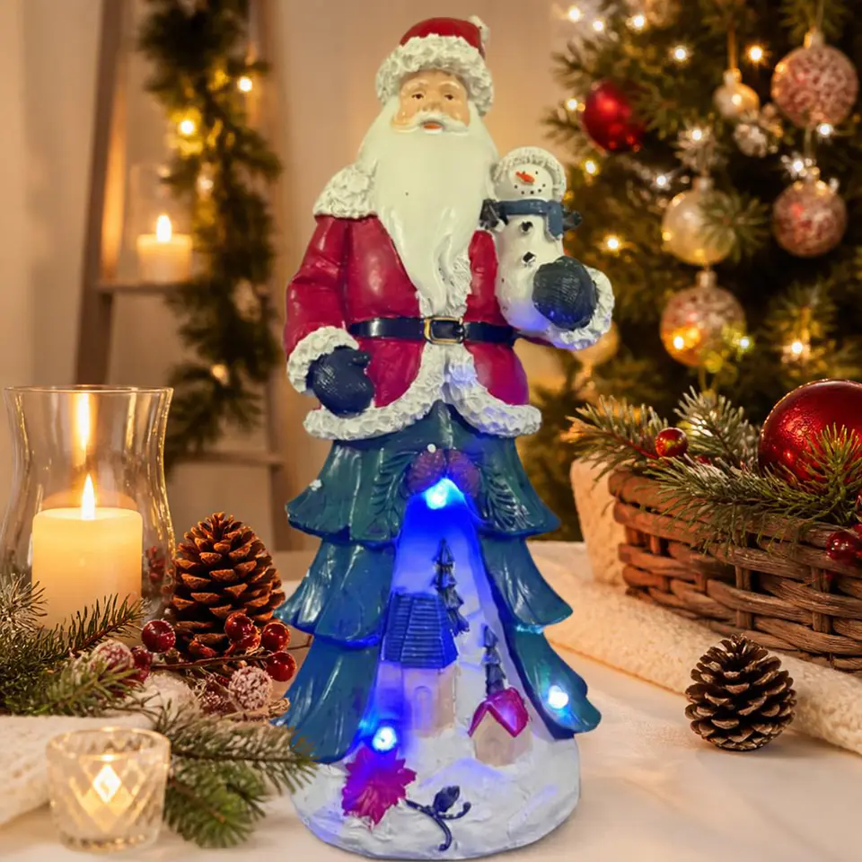 Viejo Pascuero con Muñeco de Nieve y Luz LED 34 cm 3