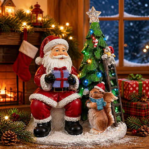 Viejo Pascuero con Árbol y Luces de Colores 25 cm