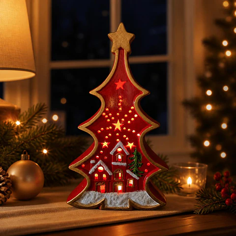 Árbol de Cerámica Navideño con Luz LED 30 cm