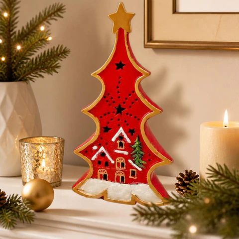 Árbol de Cerámica Navideño con Luz LED 30 cm