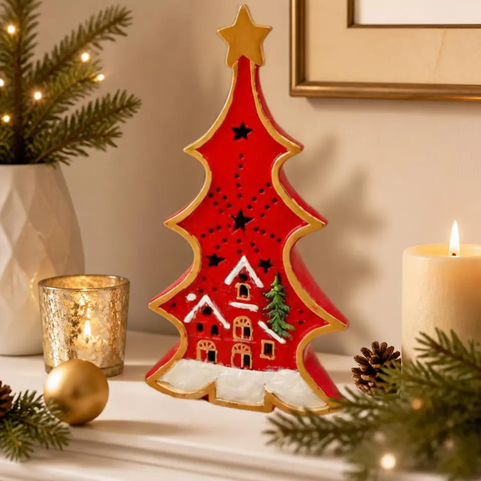 Árbol de Cerámica Navideño con Luz LED 30 cm 2
