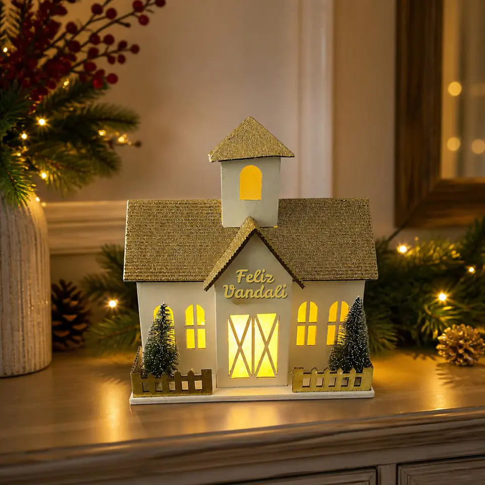 Casa Navideña con Luz Cálida 20 cm 1
