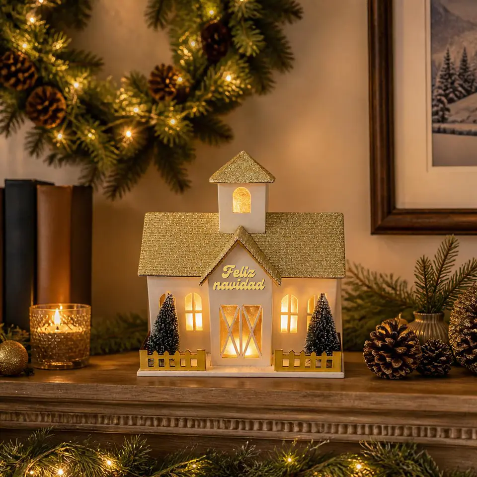 Casa Navideña con Luz Cálida 20 cm 2