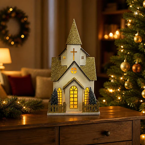 Catedral Navideña con Luz Cálida 30 cm 