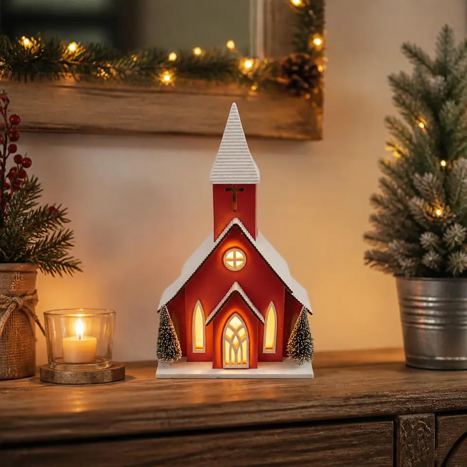 Iglesia Navideña con Luz Cálida 25 cm 2