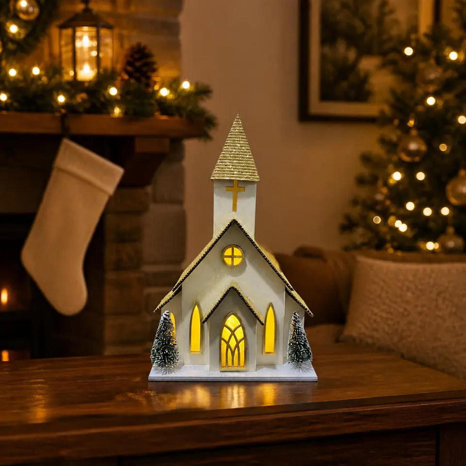 Iglesia Navideña con Luz Cálida 25 cm 3