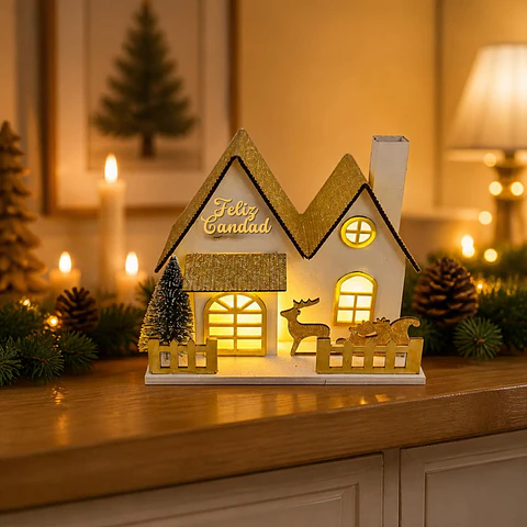 Casa Navideña con Luz Cálida 17 cm