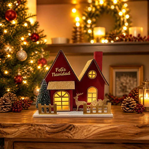 Casa Navideña con Luz Cálida 17 cm