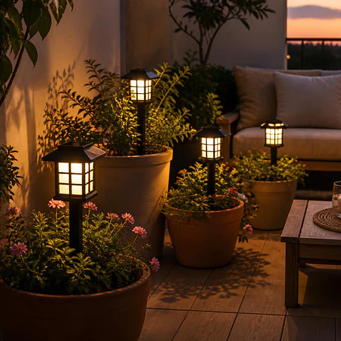 Set de 2 Luces Solares LED Tipo Farol para Patio y Jardín
