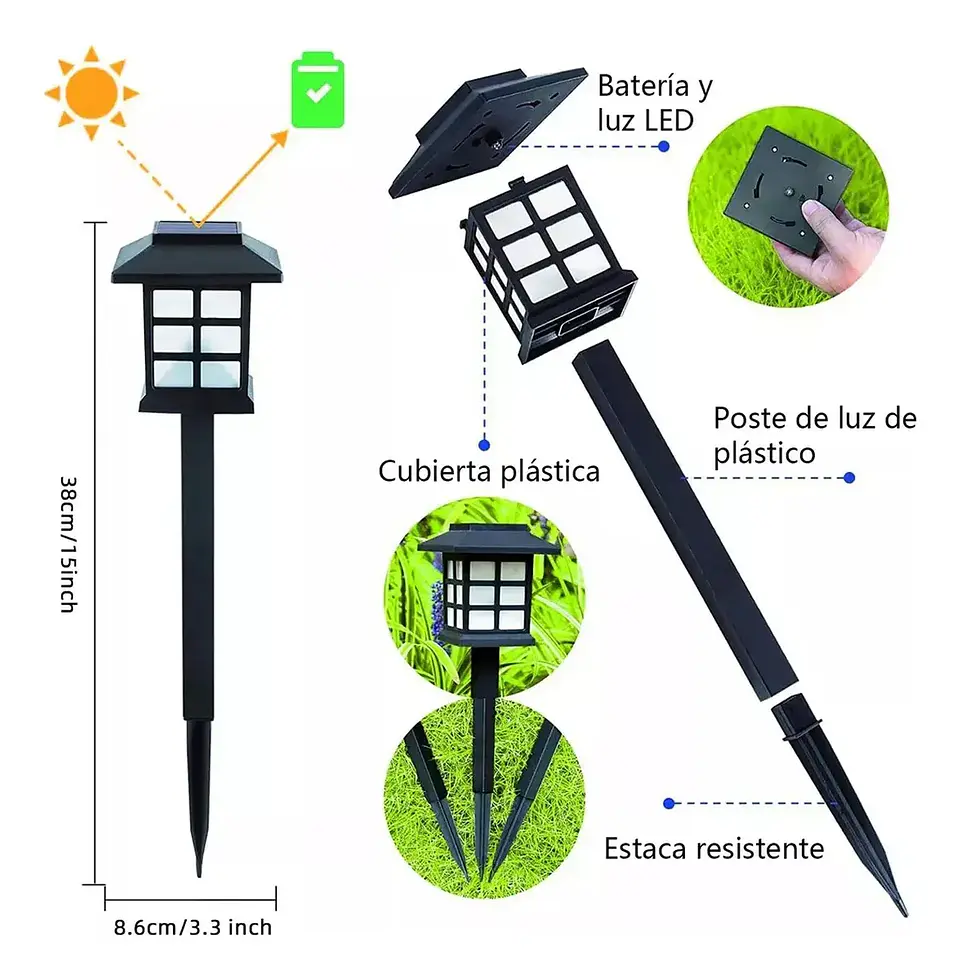 Set de 2 Luces Solares LED Tipo Farol para Patio y Jardín 5