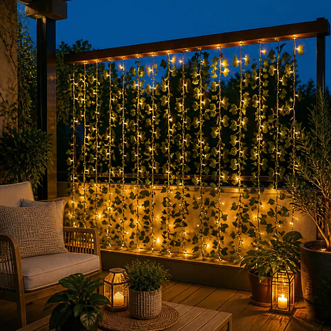 Cascada Solar Decorativa de Hojas con Luz LED Cálida