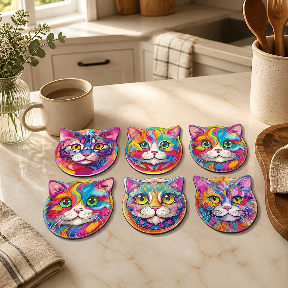Set 6 Posavasos Gato de Cerámica 2