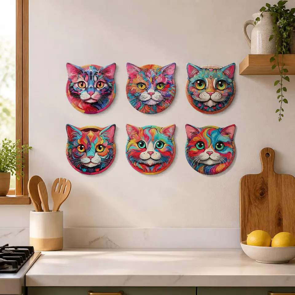 Set 6 Posavasos Gato de Cerámica 3